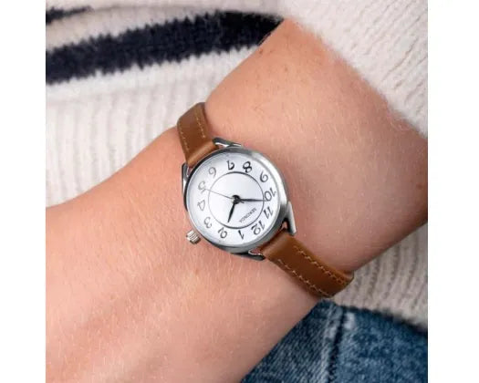 Sekonda Watch Classic Silver Face/White Dial Brown Leather Band 25mm