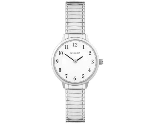 Watch Silver Face/White Dial Stretch Strap