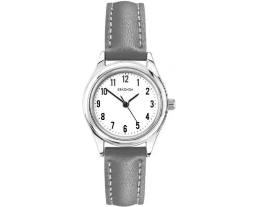 Watch White Dial/Silver Face Leather Strap