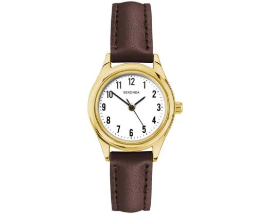 Watch White Dial/Gold Face Leather Strap