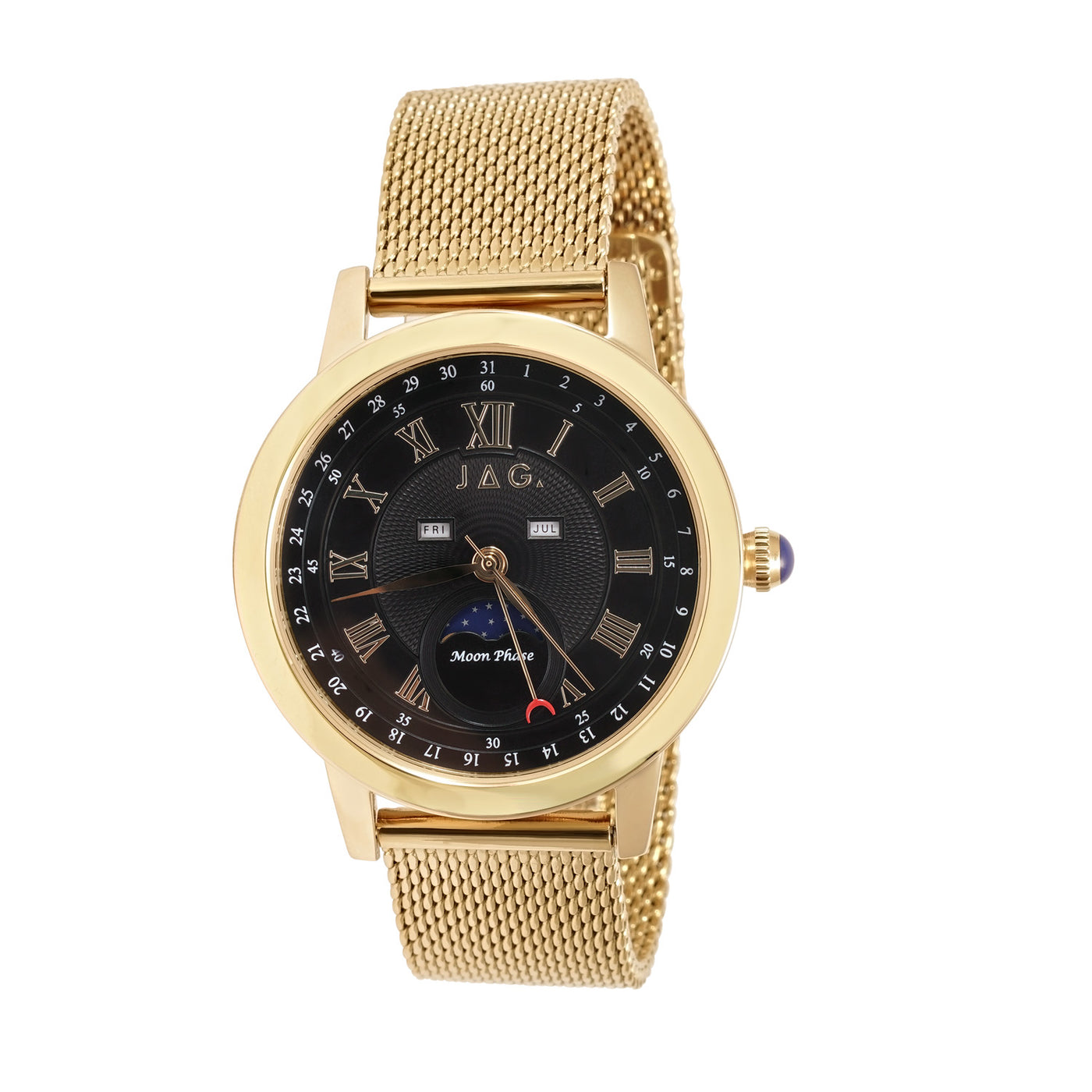 Jag Mosman Black Dial Gold Case 42mm Gold Mesh