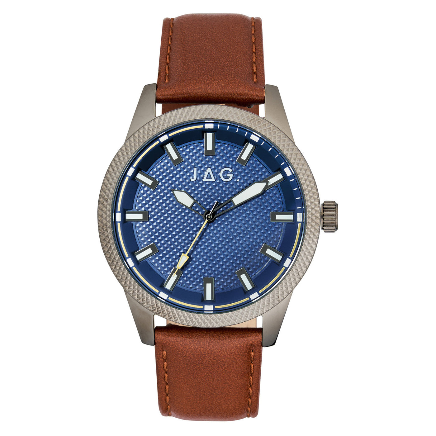 Jag Belmont Blue Dial Gunmetal Case 45mm Brown Leather