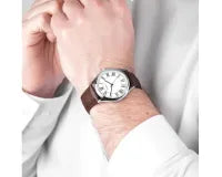 Evans Watch White Dial/Silver Case Brown Leather 38mm