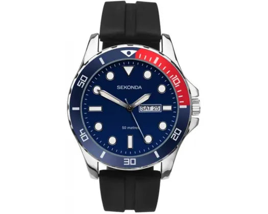 Watch Silver Face/Blue Dial Black Rubber Strap