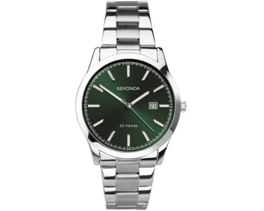 Watch Silver Face/Green Dial Bracelet Strap