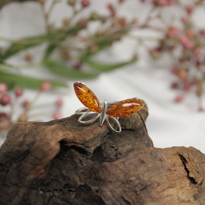 Sterling Silver Red Amber Butterfly Ring