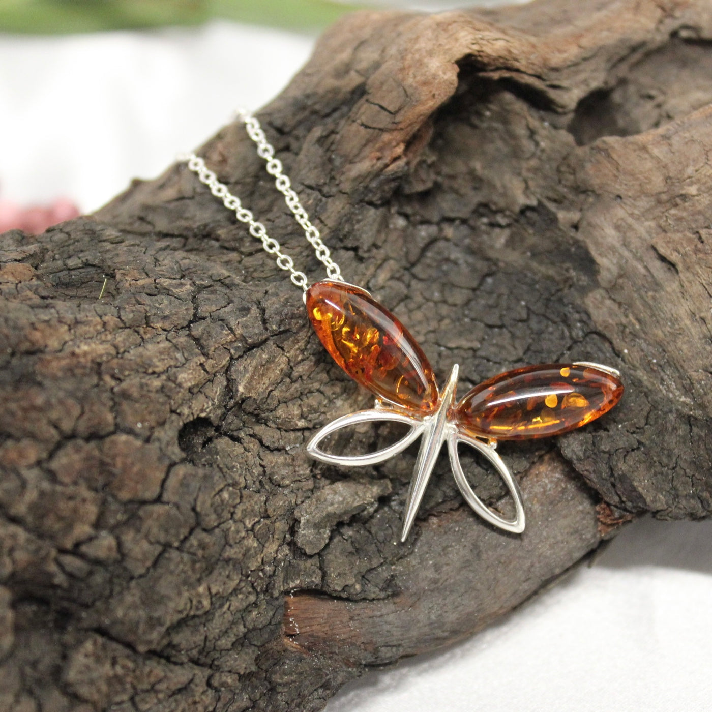 Sterling Silver Red Amber Butterfly Ring