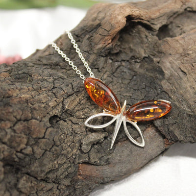 Sterling Silver Red Amber Butterfly Ring
