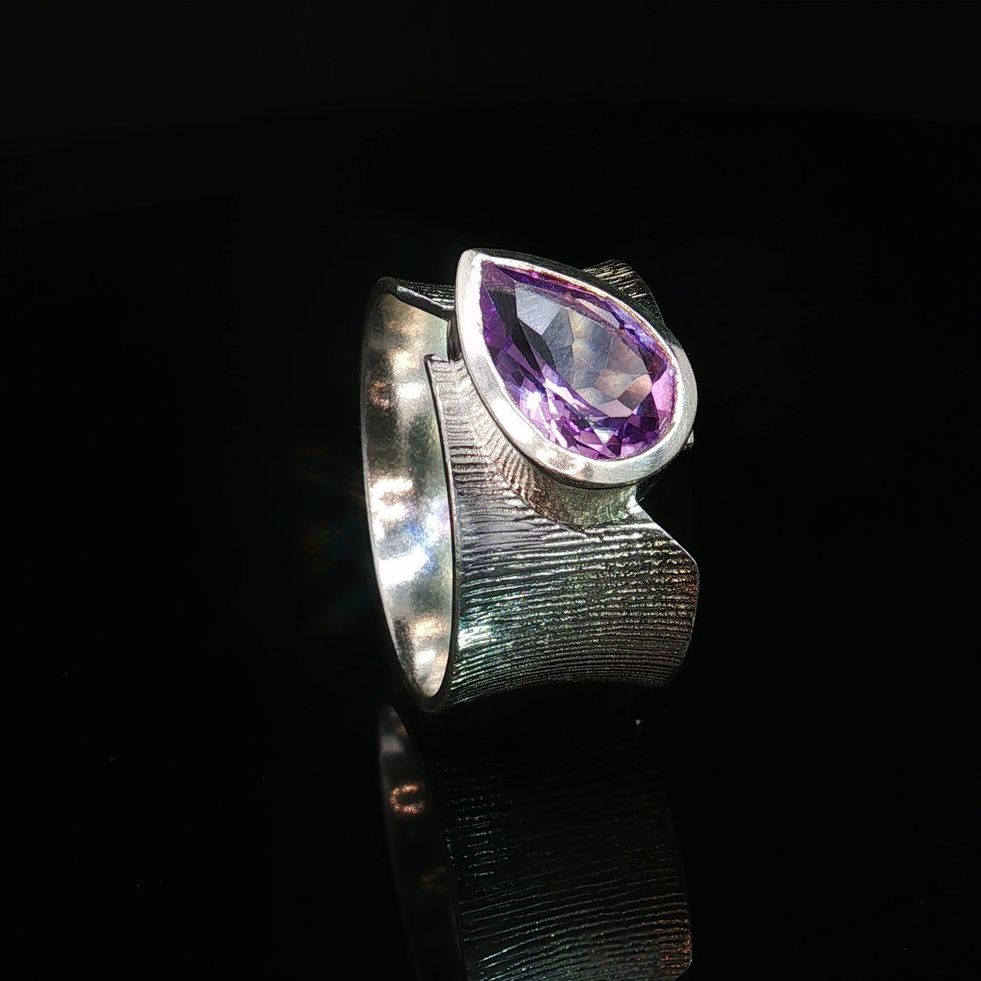 Amethyst Pear Shape Organic Texture Ring