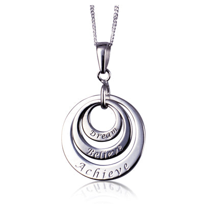 Sterling Silver ‘Dream-Believe-Achieve’ Triple Disc Pendant Necklace