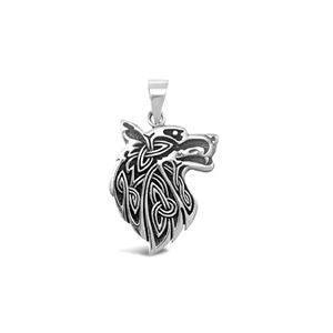 Sterling Silver Viking Wolf Pendant 30mm