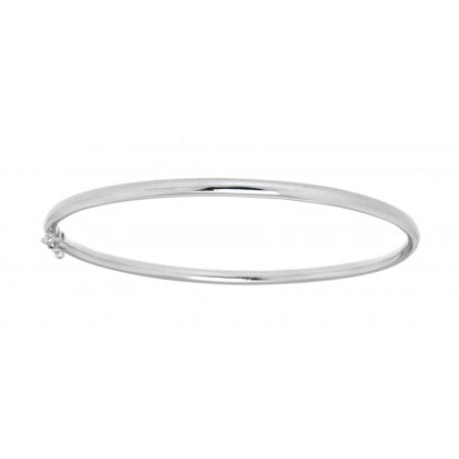 Sterling Silver Rhodium Plate Solid Plain Oval Hinged Bangle