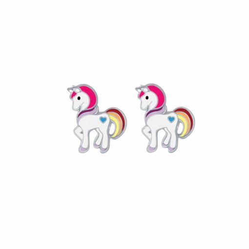Sterling Silver Enamel Prancing Unicorn Studs