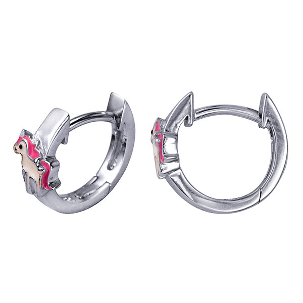 Sterling Silver Huggies With Enamel Unicorn