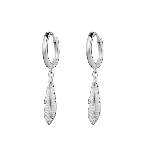 Sterling Silver Endless Hoop Huggie With Feather Charm