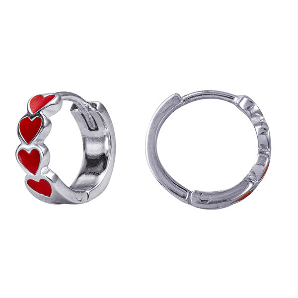 Sterling Silver Huggies With Enamel 4 Hearts
