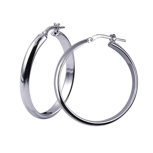 Sterling Silver Italian Made 30mm Half Round Earring Hoops