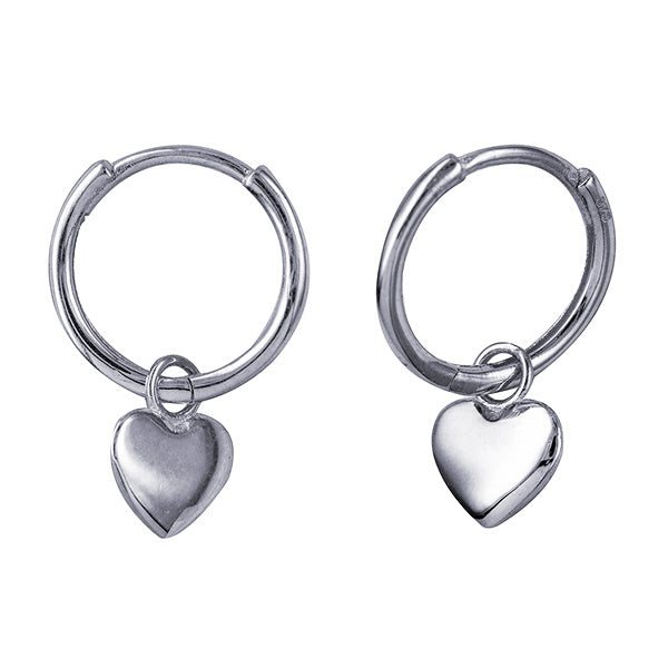Sterling Silver Drop Huggies With Heart
