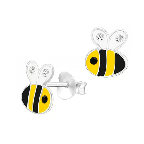 Sterling Silver Bee Earring Studs With Crystals