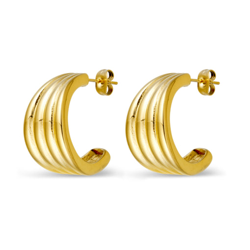 Stainless Steel 18ct Gold Plate 25x15mm Ribbed Bold Half Circle Hoop