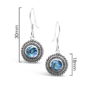 Sterling Silver Round Paua Shell 18mm Drop Earrings