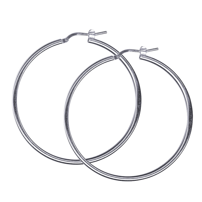 Sterling Silver Italian Made Plain 40mm 2mm Tube Hoops