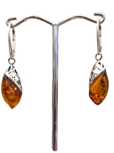 Sterling Silver Amber Drop Lever Earrings