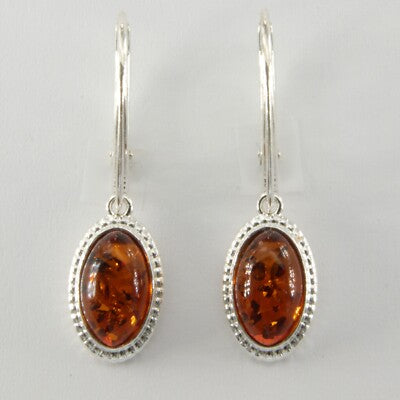 Sterling Silver Amber Drop Lever Earrings