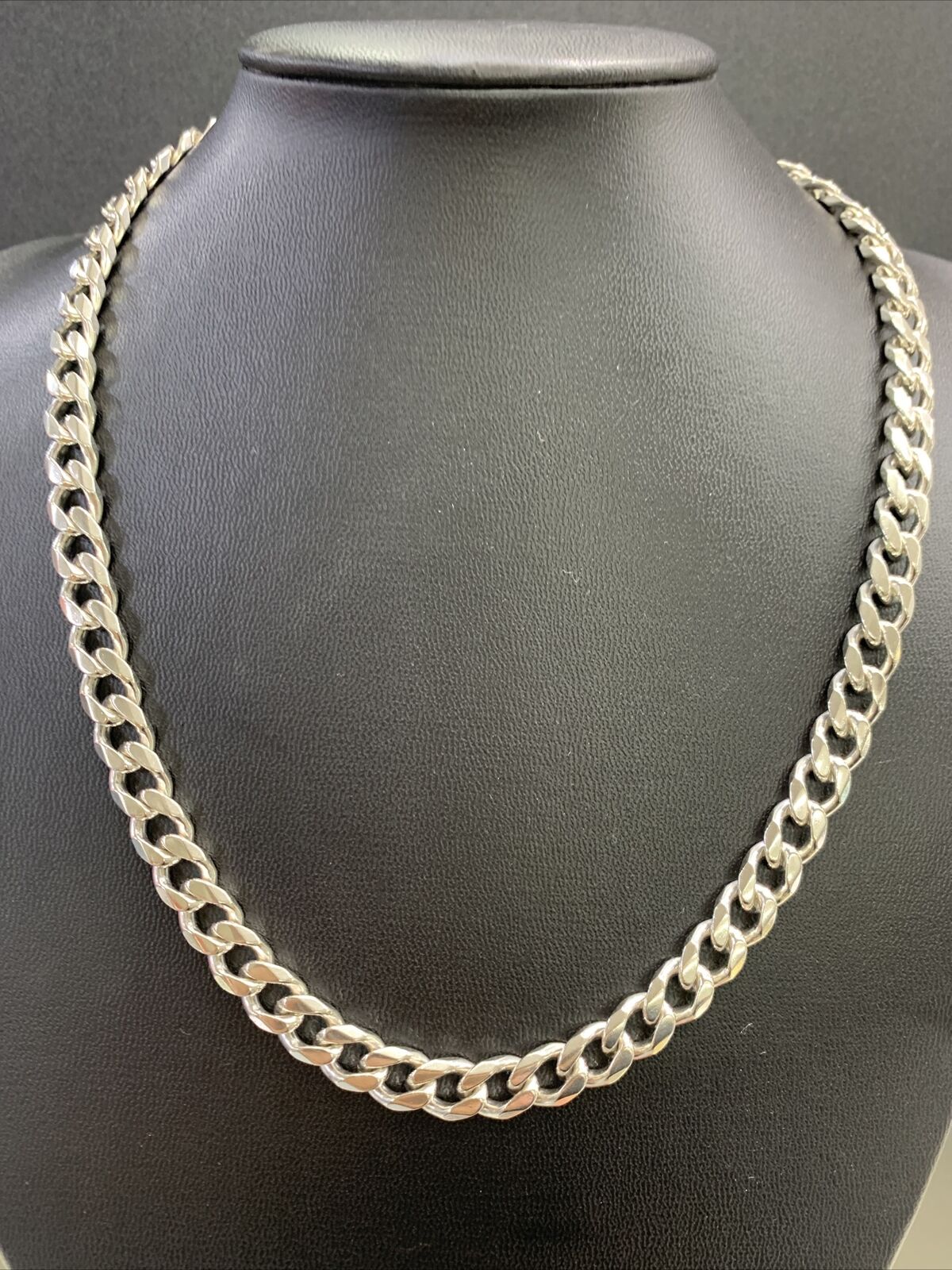 Sterling Silver 6.8mm Solid Bevelled Diamond Cut Curb Link Chain