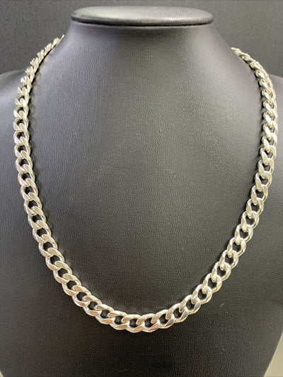 Sterling Silver 6.8mm Solid Bevelled Diamond Cut Curb Link Chain