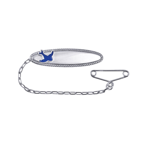 Sterling Silver Oval Blue Bird Baby Pin Brooch