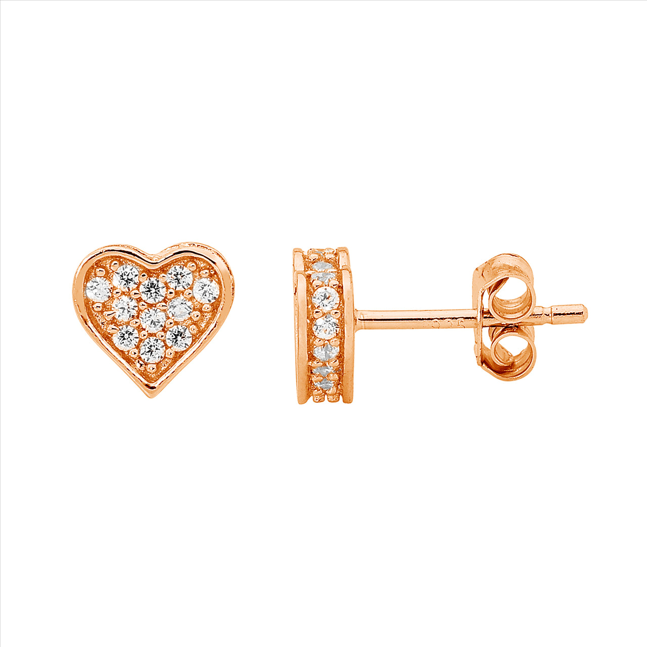 Heart Studs Cubic Zirconia Pavé Set