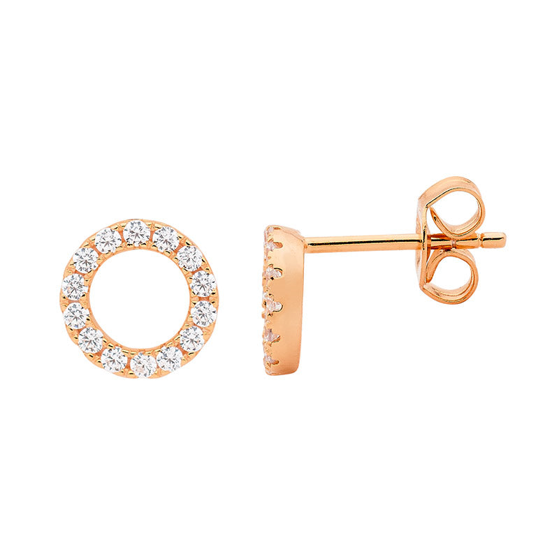 Cubic Zirconia Circle Studs 18ct Rose Gold Plated