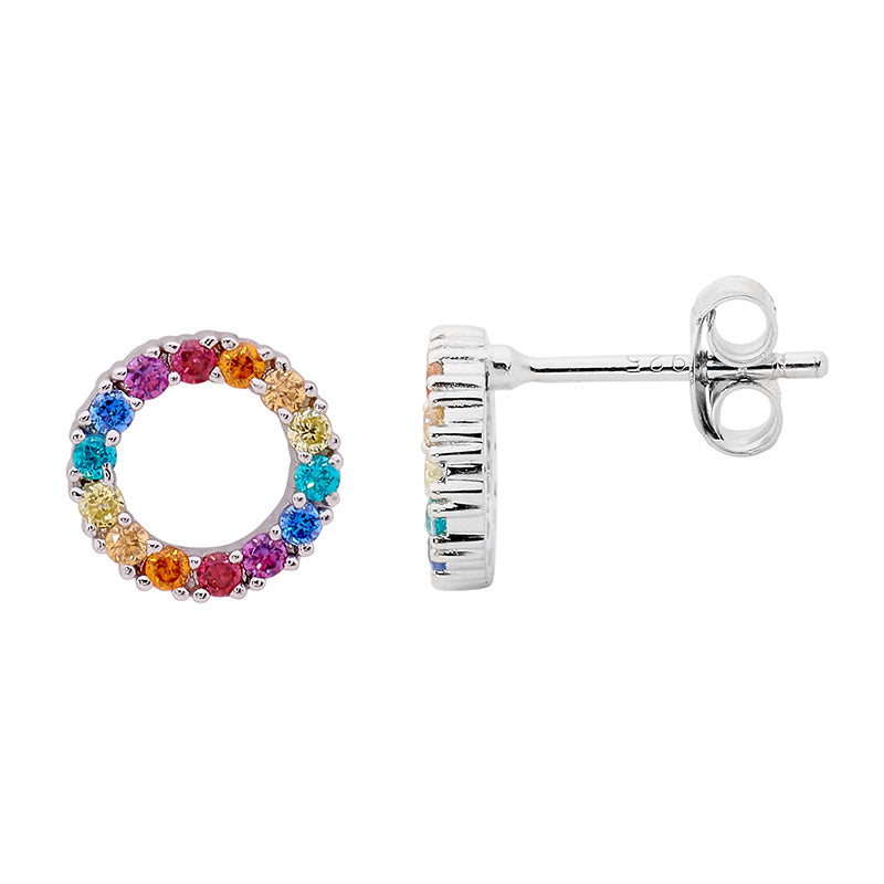 Open Circle Tri CZ Stud Earrings