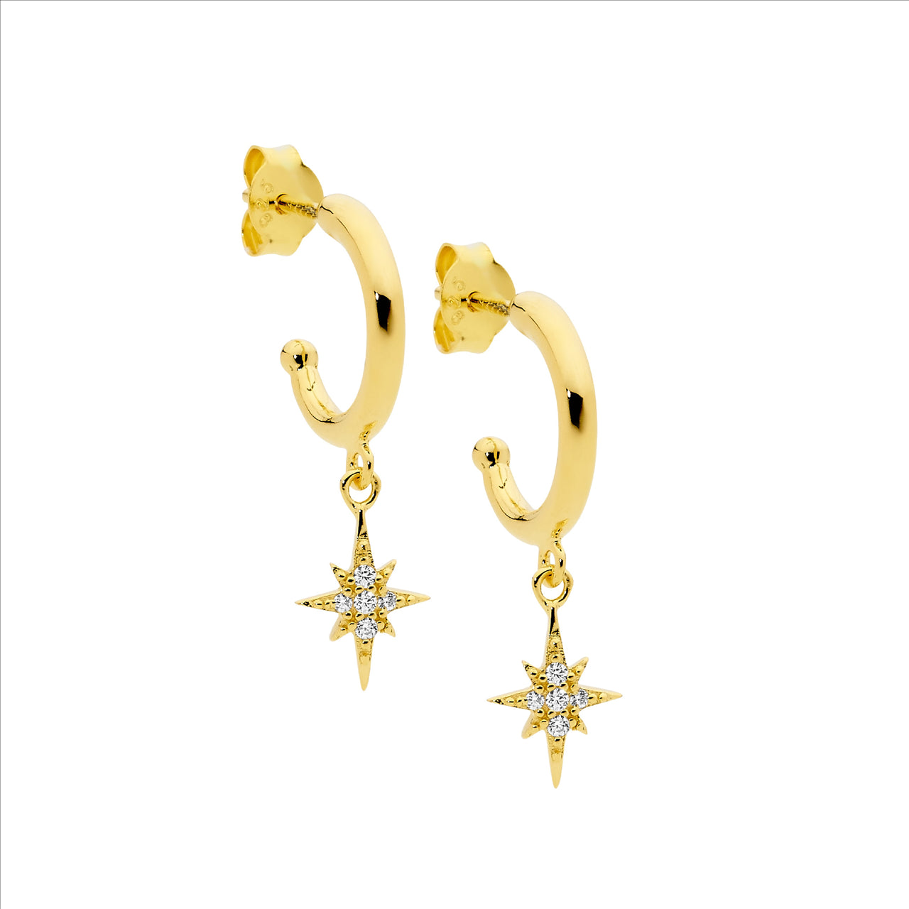 Hoop Earrings With CZ Star Drop 18ct Gold Plated