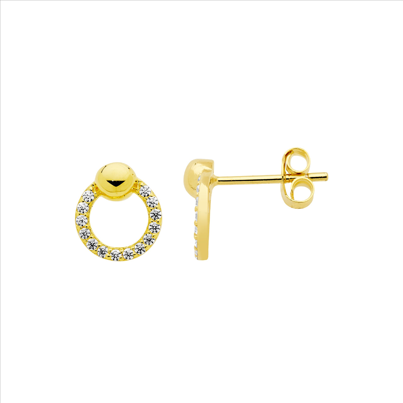 Open Circle CZ Stud Earrings 18ct Gold Plated