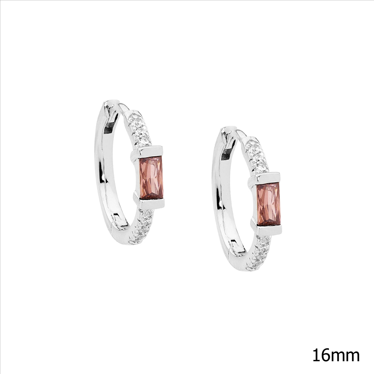 Hoop Earrings With CZ Rhodolite Baquette