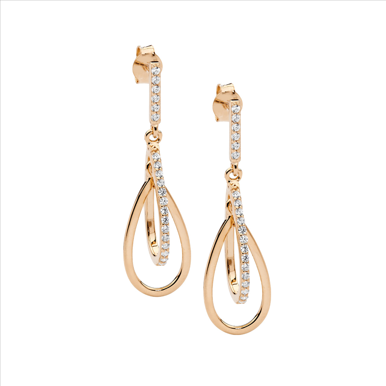 Ellani CZ Double Open Tear Drop 18ct Rose Gold Plated