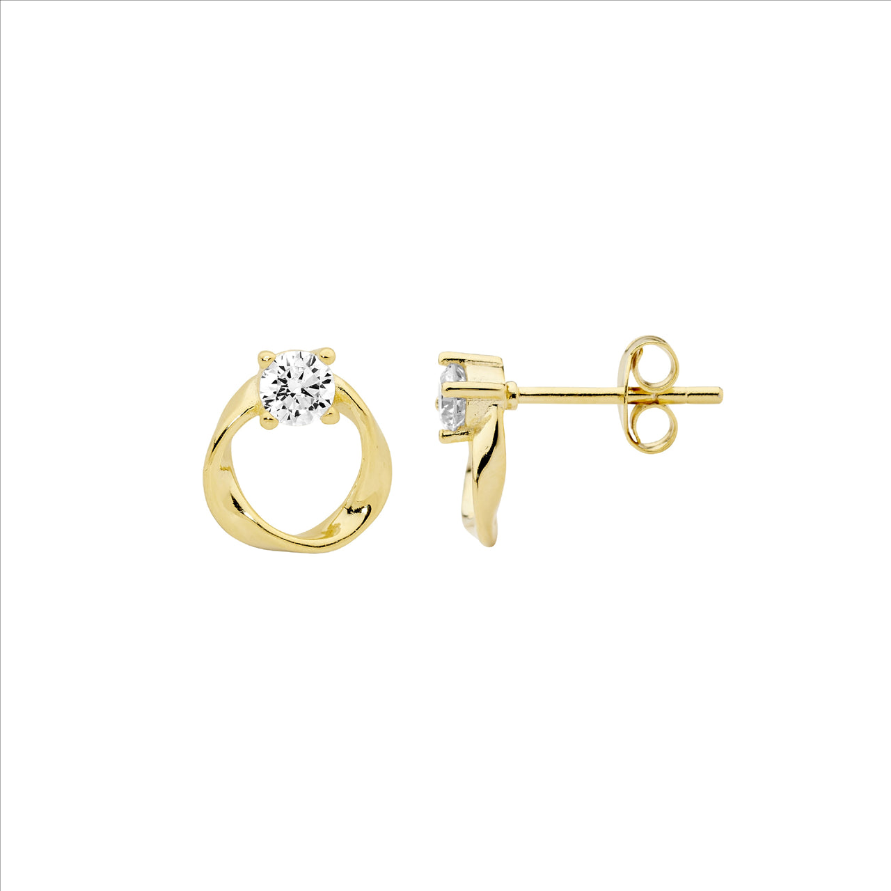 Ellani 9mm open circle twist CZ earrings 18ct Gold Plated