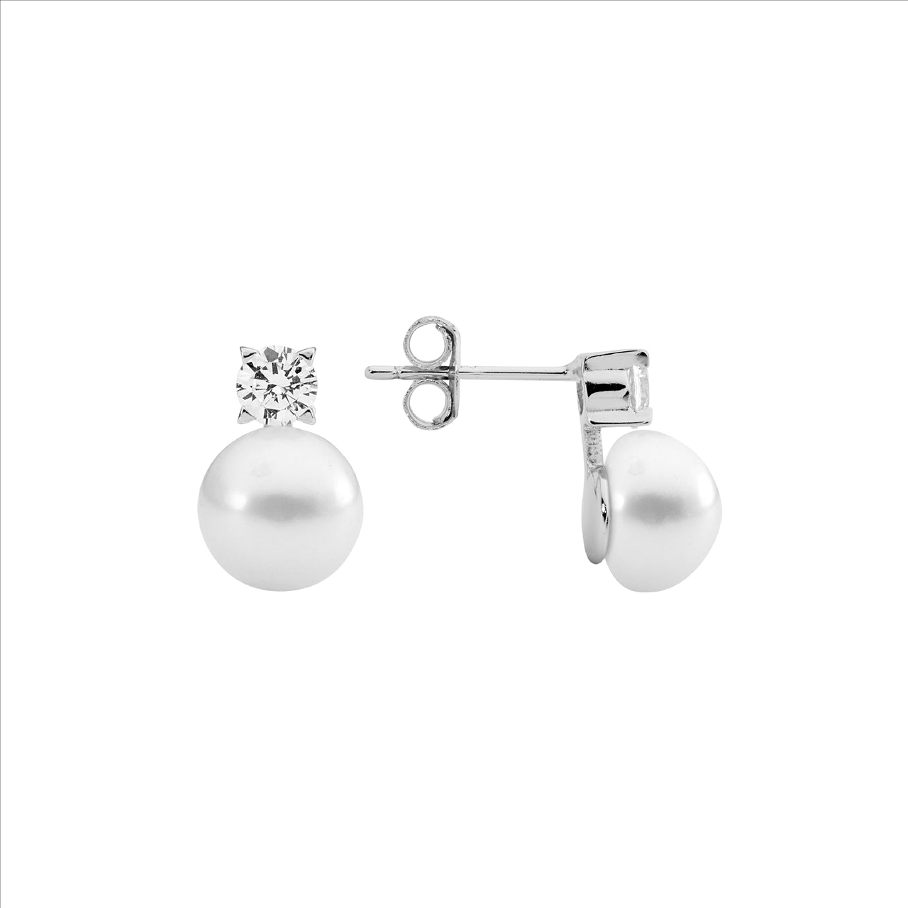 Ellani Freshwater Pearl with claw set CZ Stud Earrings