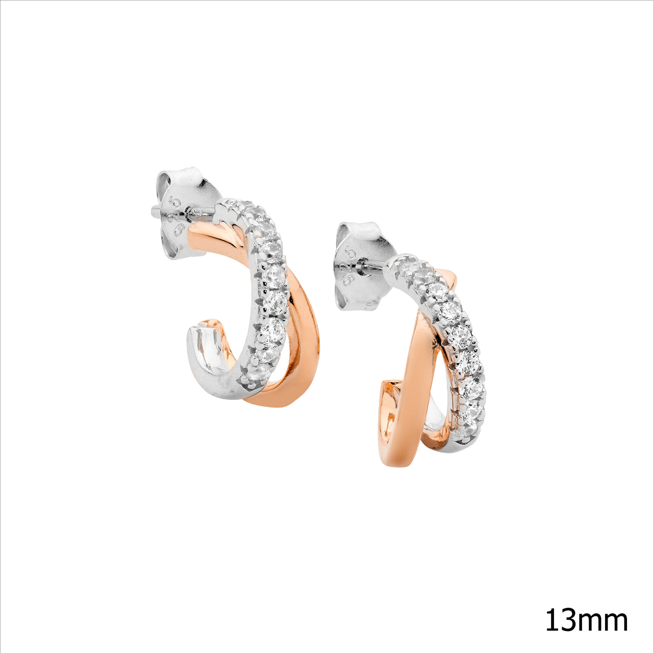 13mm Cross Over Hoop Earrings 18ct Rose Gold Plating