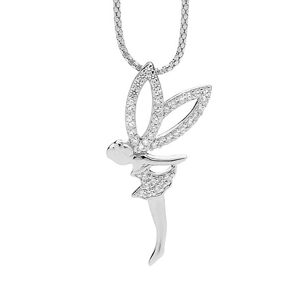 Ellani Sterling Silver Pink CZ Fairy Necklace
