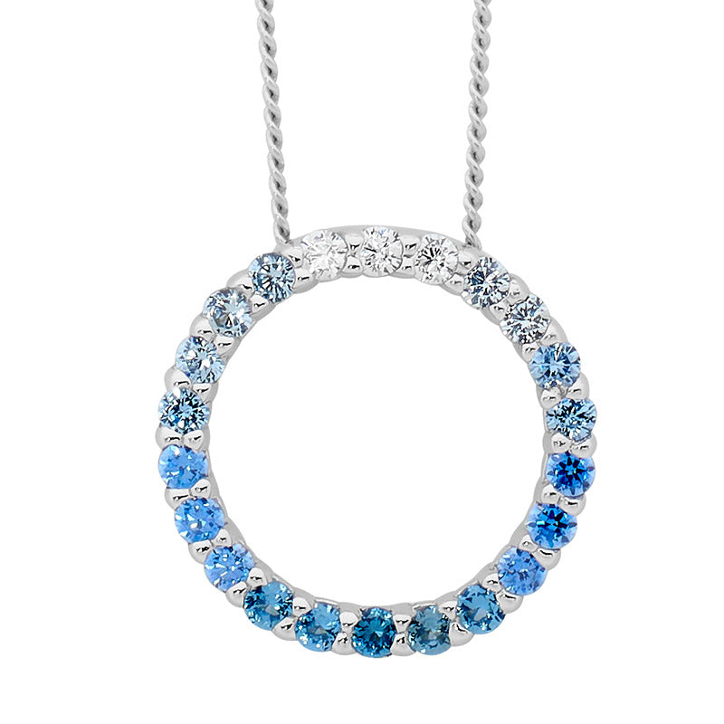 Ellani Open Circle Pendant Blue CZ