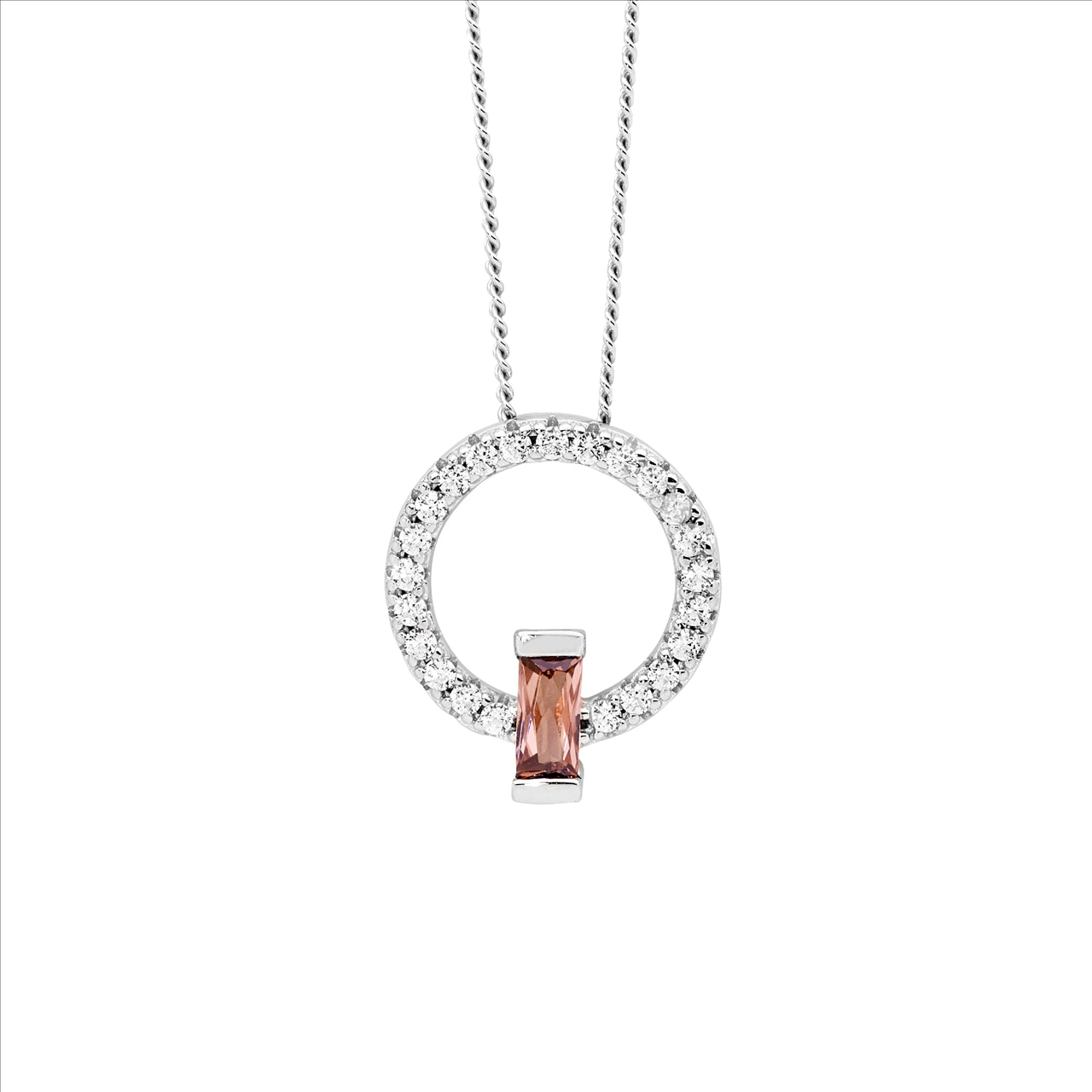 Open Circle Pendant w Rhodolite Baguette CZ