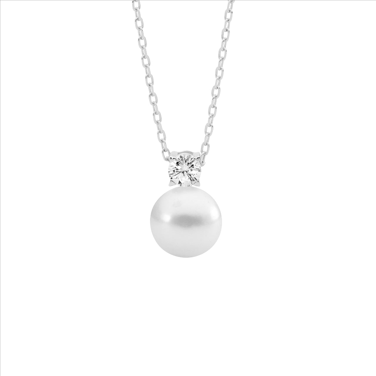 Sterling Silver CZ with FW Pearl Necklace