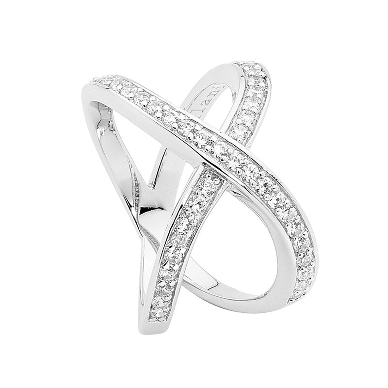 Sterling Silver Split Cross CZ Ring