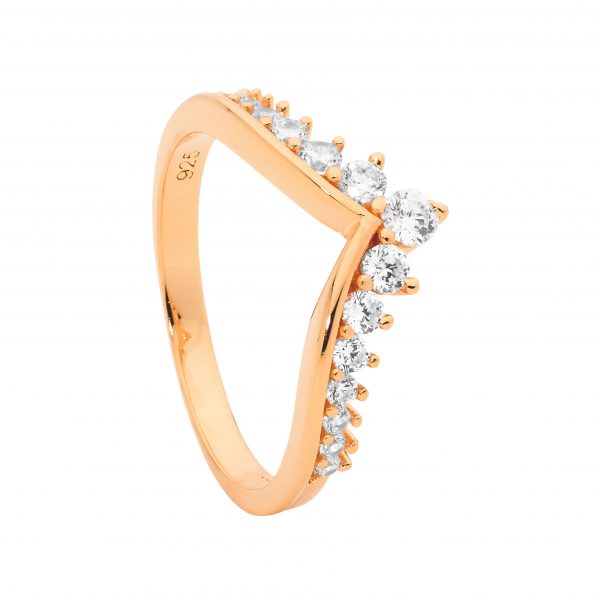 CZ V Ring 18ct Gold Plated