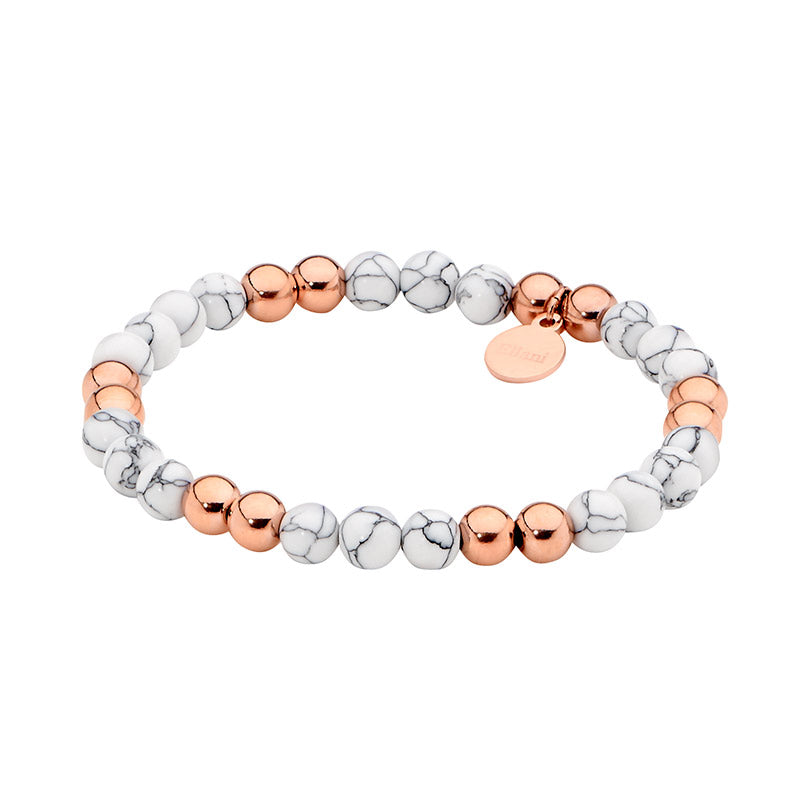 Howlite Stretch Bracelet 18ct Rose Gold Plated