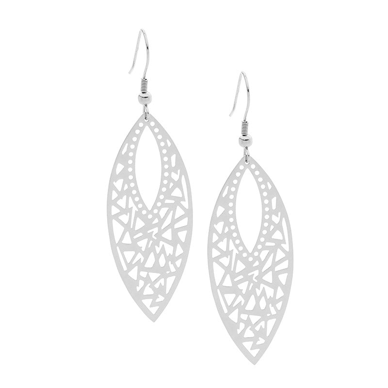 Silver Filigree Leaf Drop Earrings