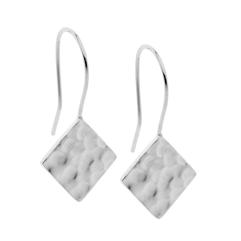Silver Hammered Square Earrings